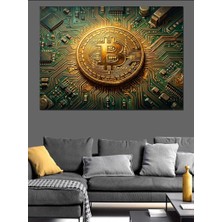Karizma Tablo Devre Kartı Üzerinde Bitcoin Logosu Dekoratif Kanvas - Mdf Ahşap Tablo