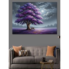Karizma Tablo Gece Vakti Büyük Mor Ağaç Dekoratif Kanvas - Mdf Ahşap Tablo
