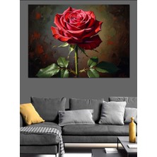 Karizma Tablo Tek Dal Kırmızı Gül Portresi Dekoratif Kanvas - Mdf Ahşap Tablo
