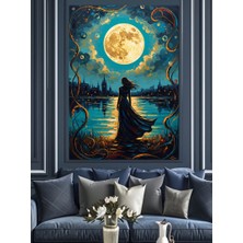 Karizma Tablo Gece Nehir Kenarında Yalnız Kadın Dekoratif Kanvas - Mdf Ahşap Tablo