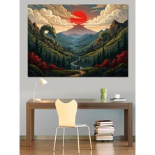 Karizma Tablo Dağlar Arasındaki Sakin Ejderha Vadisi Dekoratif Kanvas - Mdf Ahşap Tablo