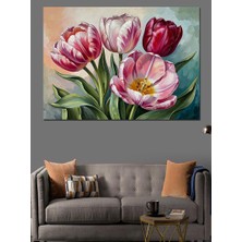 Karizma Tablo Vazoda Renkli Taze Lale Buketi Dekoratif Kanvas - Mdf Ahşap Tablo