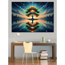 Karizma Tablo Suyun Yüzeyinde Simetrik Hayat Ağacı Dekoratif Kanvas - Mdf Ahşap Tablo