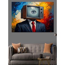 Karizma Tablo Televizyon Kafalı Takım Elbiseli Adam Dekoratif Kanvas - Mdf Ahşap Tablo