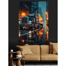 Karizma Tablo Gece Şehrinde Işıklı Büyük Kamyon Dekoratif Kanvas - Mdf Ahşap Tablo