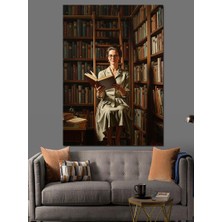 Karizma Tablo Kütüphanede Merdivende Kitap Okuyan Kadın Dekoratif Kanvas - Mdf Ahşap Tablo