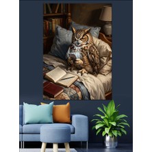 Karizma Tablo Yatakta Kitap Okuyan Sevimli Baykuş Dekoratif Kanvas - Mdf Ahşap Tablo