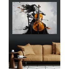 Karizma Tablo Keman Çalan Melankolik Kadın Sanatı Dekoratif Kanvas - Mdf Ahşap Tablo