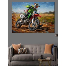 Karizma Tablo Çamurlu Yolda Motokros Yarışçısı Dekoratif Kanvas - Mdf Ahşap Tablo