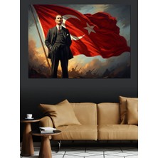 Karizma Tablo Türk Bayrağı Önünde Atatürk Portresi Dekoratif Kanvas - Mdf Ahşap Tablo
