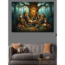 Karizma Tablo Ormandaki Hayvanlar ve Kitaplar Dekoratif Kanvas - Mdf Ahşap Tablo