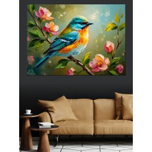 Karizma Tablo Çiçekli Dallarda Öten Renkli Kuş Dekoratif Kanvas - Mdf Ahşap Tablo