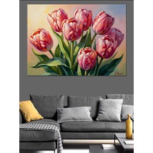 Karizma Tablo Yakın Çekim Pembe Lale Buketi Dekoratif Kanvas - Mdf Ahşap Tablo
