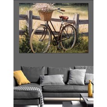 Karizma Tablo Çiçek Sepetli Klasik Eski Bisiklet Dekoratif Kanvas - Mdf Ahşap Tablo