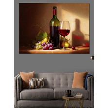 Karizma Tablo Masada Şarap Şişesi ve Meyve Sunumu Dekoratif Kanvas - Mdf Ahşap Tablo