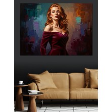 Karizma Tablo Kırmızı Elbiseli Kızıl Saçlı Kadın Dekoratif Kanvas - Mdf Ahşap Tablo