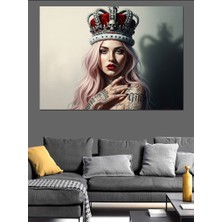 Karizma Tablo Taçlı ve Dövmeli Modern Kraliçe Dekoratif Kanvas - Mdf Ahşap Tablo
