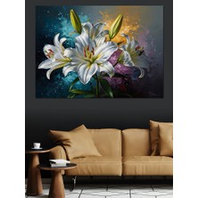 Karizma Tablo Yakın Çekim Beyaz Zambak Çiçekleri Dekoratif Kanvas - Mdf Ahşap Tablo