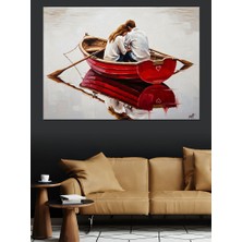 Karizma Tablo Kırmızı Sandalda Oturan Romantik Çift Dekoratif Kanvas - Mdf Ahşap Tablo