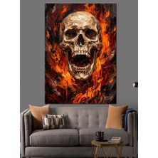 Karizma Tablo Alevler Içinde Yanan Kurukafa Portresi Dekoratif Kanvas - Mdf Ahşap Tablo