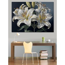 Karizma Tablo Işık Altında Beyaz Zambak Çiçekleri Dekoratif Kanvas - Mdf Ahşap Tablo