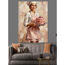 Karizma Tablo Pasta Tutan Şık Kadın Aşçı Dekoratif Kanvas - Mdf Ahşap Tablo