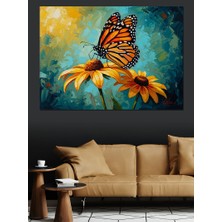 Karizma Tablo Çiçek Üzerinde Turuncu Kelebek Görseli Dekoratif Kanvas - Mdf Ahşap Tablo