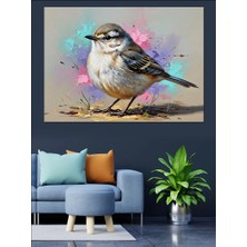 Karizma Tablo Çiçekli Dalda Duran Küçük Kuş Dekoratif Kanvas - Mdf Ahşap Tablo