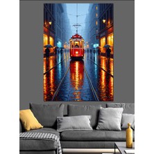 Karizma Tablo Gece Vakti Kırmızı Istanbul Tramvayı Dekoratif Kanvas - Mdf Ahşap Tablo