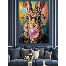 Karizma Tablo Gözlüklü ve Sakız Patlatan Tavşan Dekoratif Kanvas - Mdf Ahşap Tablo