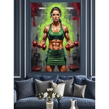 Karizma Tablo Yeşil Kıyafetli Güçlü Kadın Sporcu Dekoratif Kanvas - Mdf Ahşap Tablo