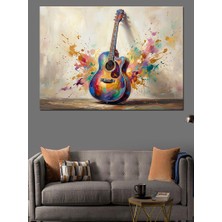 Karizma Tablo Renk Sıçramalı Sanatsal Elektro Gitar Dekoratif Kanvas - Mdf Ahşap Tablo