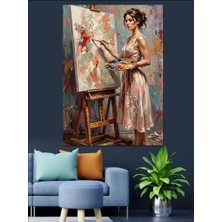Karizma Tablo Tuval Başında Resim Yapan Kadın Dekoratif Kanvas - Mdf Ahşap Tablo