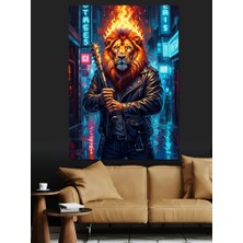 Karizma Tablo Ateş Başlı Karizmatik Aslan Portresi Dekoratif Kanvas - Mdf Ahşap Tablo