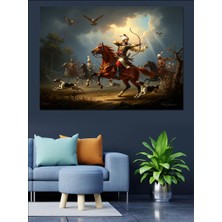 Karizma Tablo Ortaçağ Savaşı Atlı Şövalye Aksiyonu Dekoratif Kanvas - Mdf Ahşap Tablo