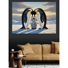 Karizma Tablo Karda Yan Yana Duran Penguenler Dekoratif Kanvas - Mdf Ahşap Tablo
