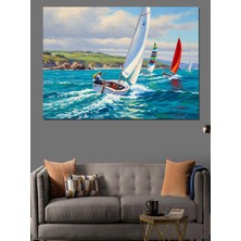 Karizma Tablo Mavi Sular Arasında Beyaz Yelkenli Dekoratif Kanvas - Mdf Ahşap Tablo
