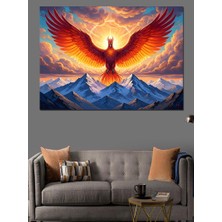 Karizma Tablo Dağlar Üzerinde Yükselen Zümrüdü Anka Dekoratif Kanvas - Mdf Ahşap Tablo