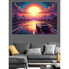 Karizma Tablo Gün Batımında Yarışan Araba Dekoratif Kanvas - Mdf Ahşap Tablo