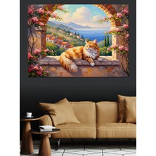 Karizma Tablo Pencere Kenarında Uyuyan Tekir Kedi Dekoratif Kanvas - Mdf Ahşap Tablo