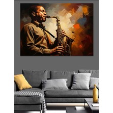 Karizma Tablo Saksafon Çalan Karizmatik Müzisyen Tablo Dekoratif Kanvas - Mdf Ahşap Tablo