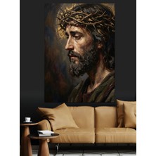 Karizma Tablo Dikenli Taçlı Isa Mesih Profil Dekoratif Kanvas - Mdf Ahşap Tablo