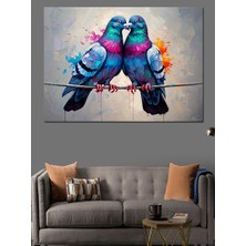 Karizma Tablo Renk Patlamalı Iki Dost Güvercin Dekoratif Kanvas - Mdf Ahşap Tablo