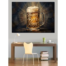 Karizma Tablo Köpüklü Bira ve Kutlama Yazısı Dekoratif Kanvas - Mdf Ahşap Tablo