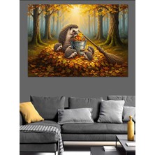 Karizma Tablo Ormanda Süpürgeyle Temizlik Yapan Kirpi Dekoratif Kanvas - Mdf Ahşap Tablo
