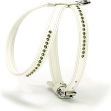 SHC4200 Zümrüt Taşlı Deri Göğüs Tasması 1,2 x 21-30 cm Beyaz