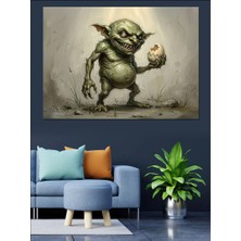 Karizma Tablo Yeşil Küçük Canavar Goblin Figürü Dekoratif Kanvas - Mdf Ahşap Tablo