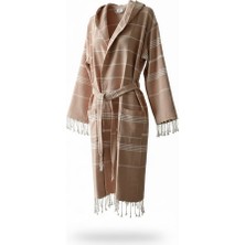 DNRYSL %100 Pamuk Yumuşak El Dokuması Bornoz, Püsküllü Kapüşonlu Plaj, Spa, Havuz ve Banyo Bornozu