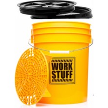 Work Stuff Sarı Detaylandırma Kovası Wash ( Yıkama ) - 20 Litre + Grit Guard (Süzgeç) + Mühür Vidalı Kapak ( Kova Kapağı ) - 3’lü Set. ( Yeni Dizayn )