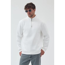 Lenithra Basic Oversize Siyah Unisex Yarım Fermuar Boğazlı Sweatshirt